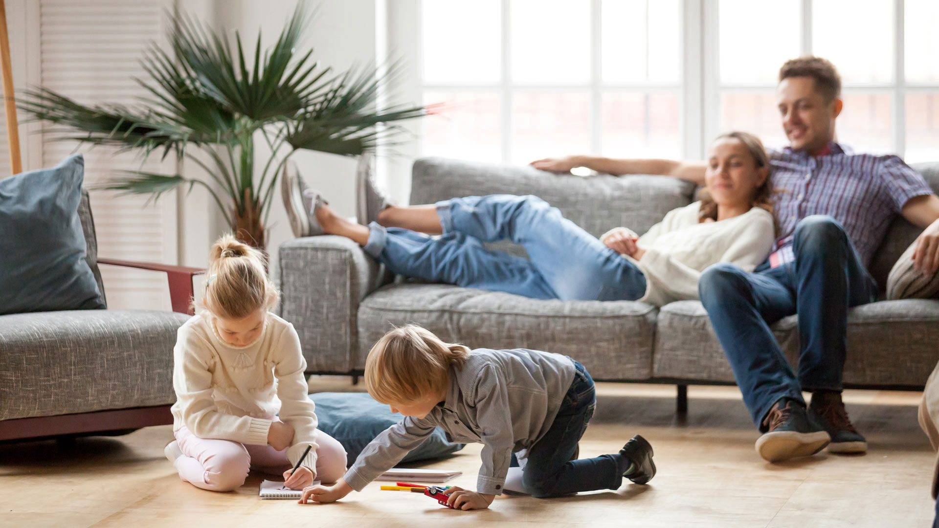 Family enjoying warm floors